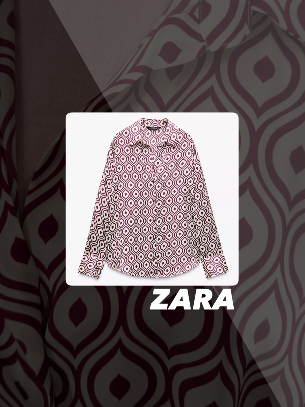 EUC Zara Geometric Print Satin Effect Shirt